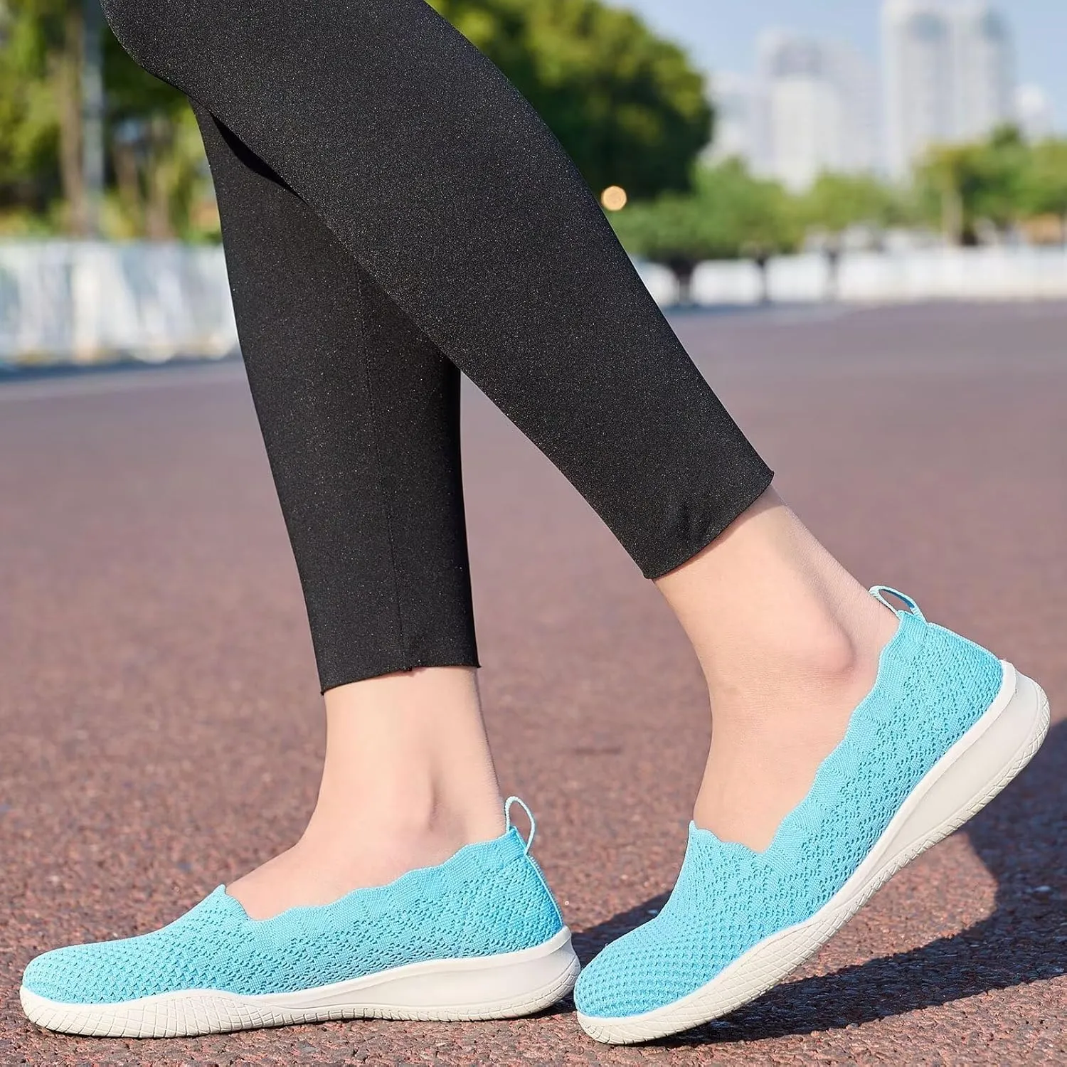 poemlady Women's Walking Shoes - Mesh Slip on Sneaker Knit Round Toe Casual Memory Foam Low Wedge Nurse Shoes for Work