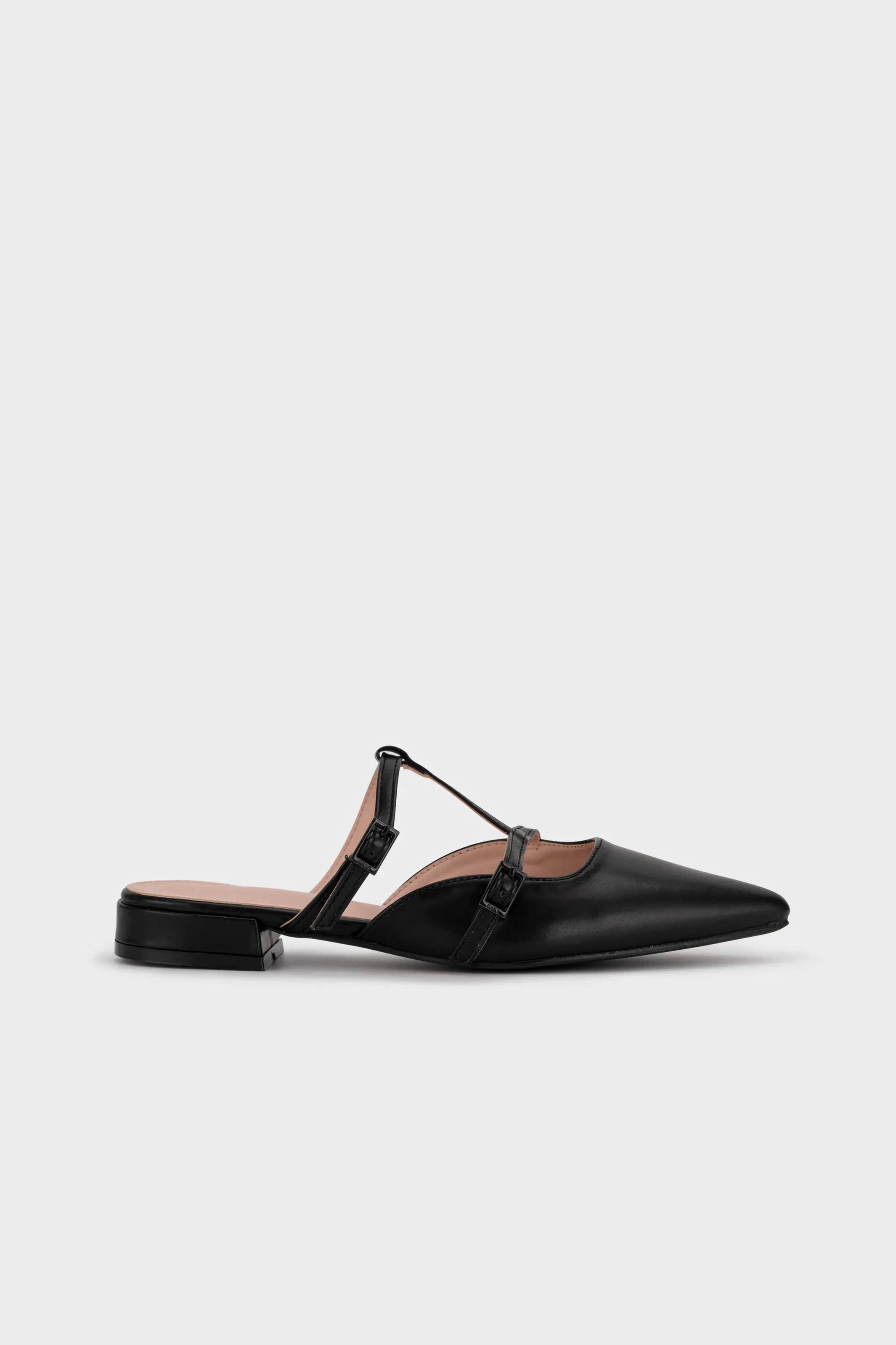 POINTY TOE BUCKLE STRAP LOW HEEL MULE