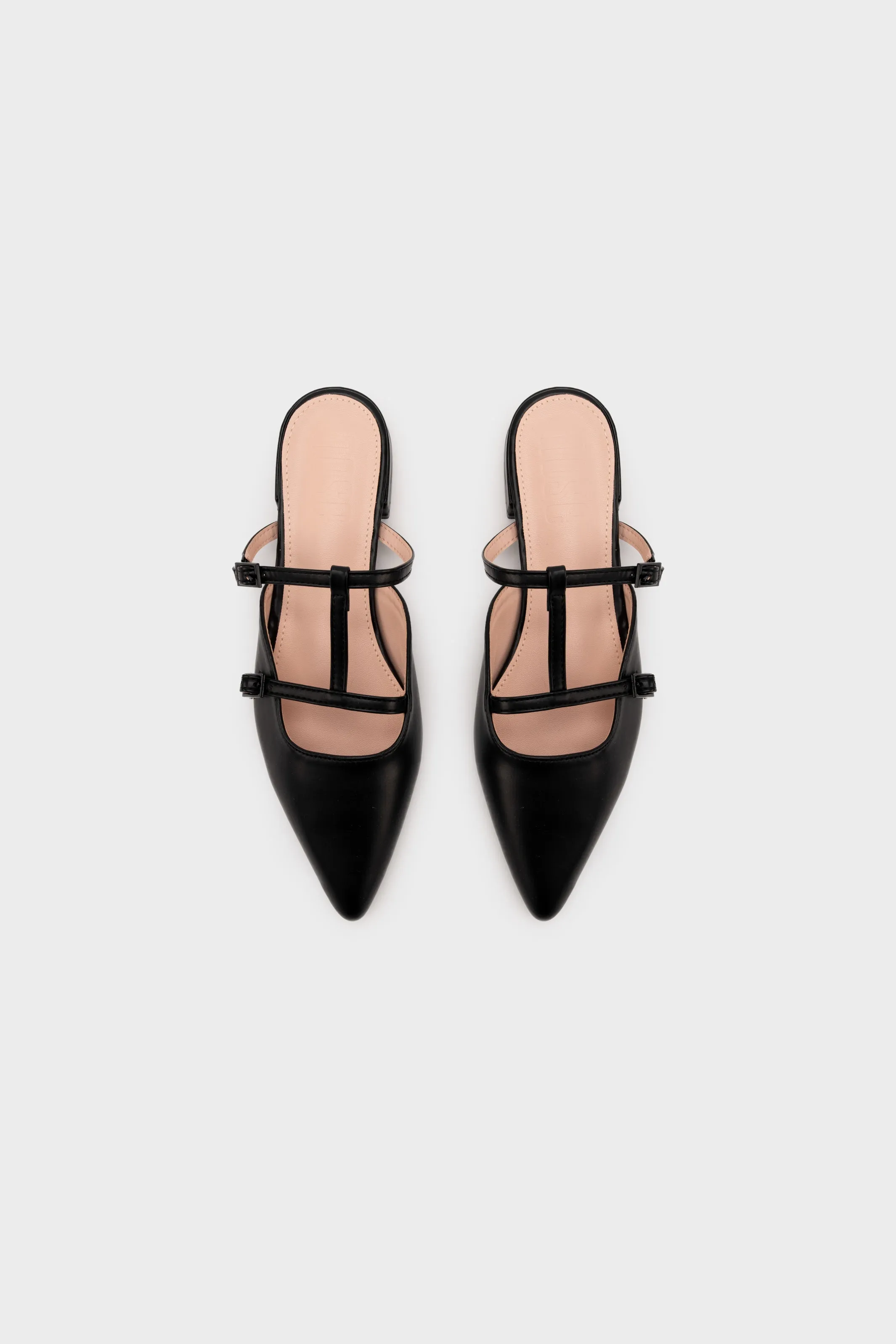 POINTY TOE BUCKLE STRAP LOW HEEL MULE