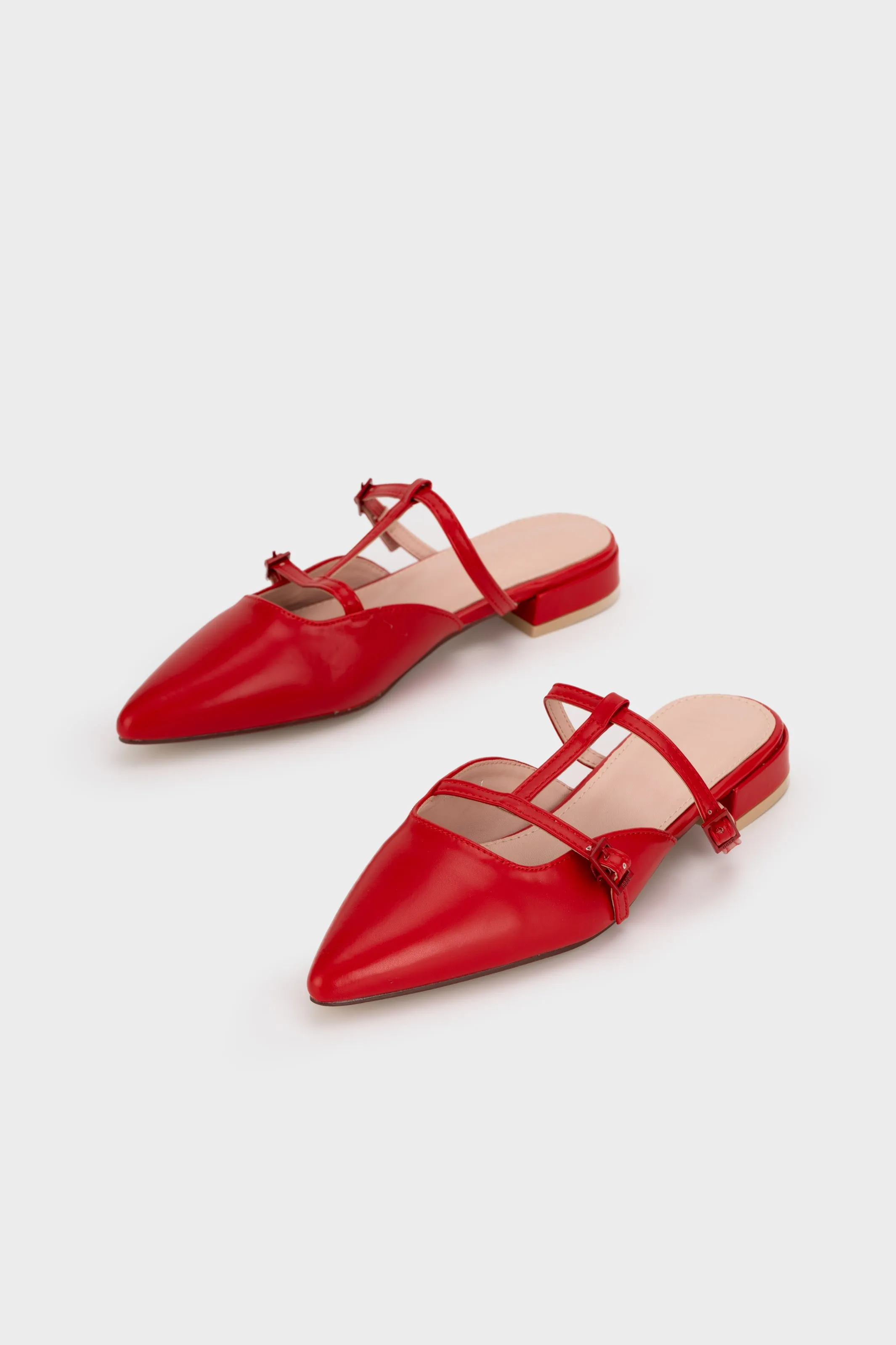 POINTY TOE BUCKLE STRAP LOW HEEL MULE