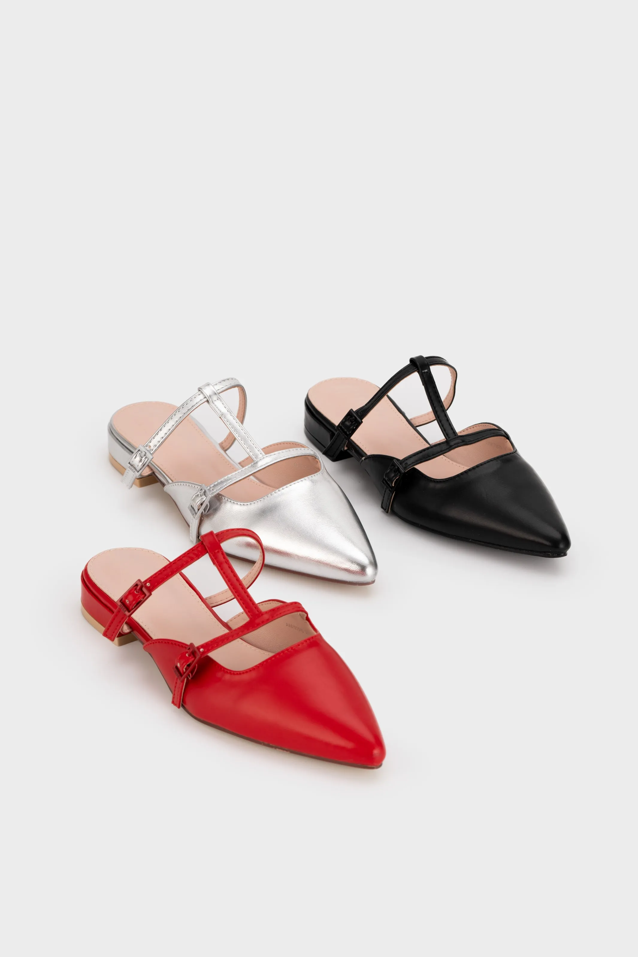 POINTY TOE BUCKLE STRAP LOW HEEL MULE
