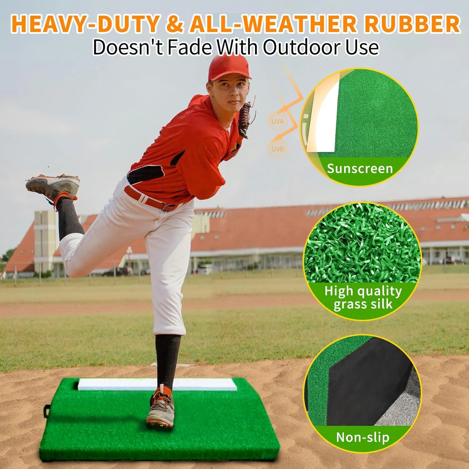 Portable Youth Training Softball Baseball Pitching Mound 4" with Pitching Rubber Antifade Synthetic Turf for Indoor and Outdoor Baseball Pitching and Practice with Carry Handle