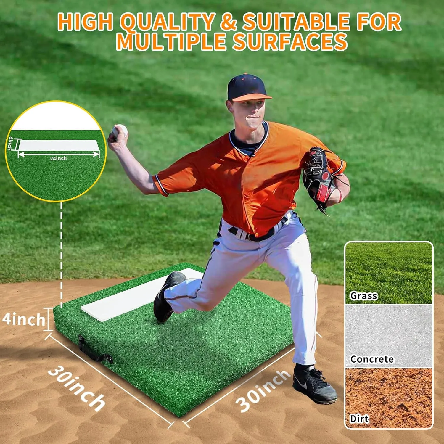 Portable Youth Training Softball Baseball Pitching Mound 4" with Pitching Rubber Antifade Synthetic Turf for Indoor and Outdoor Baseball Pitching and Practice with Carry Handle