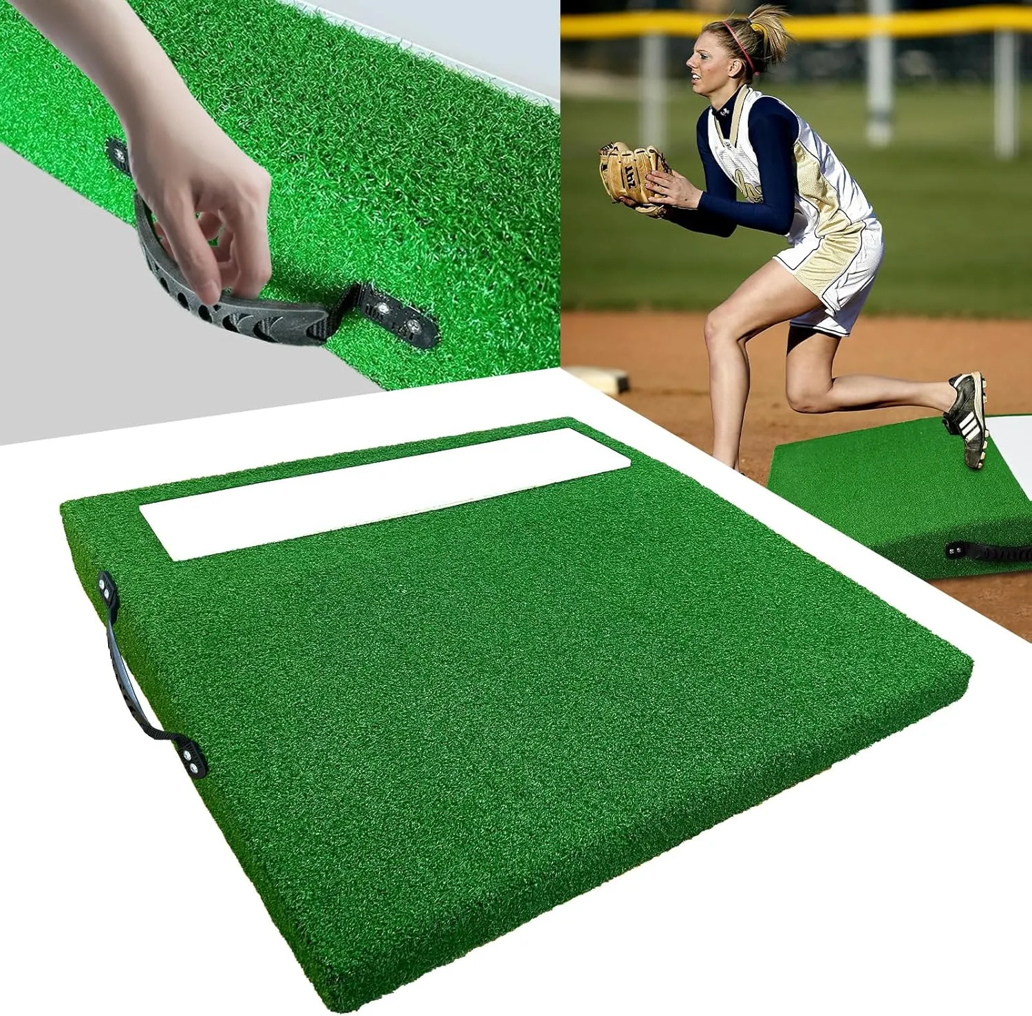 Portable Youth Training Softball Baseball Pitching Mound 4" with Pitching Rubber Antifade Synthetic Turf for Indoor and Outdoor Baseball Pitching and Practice with Carry Handle