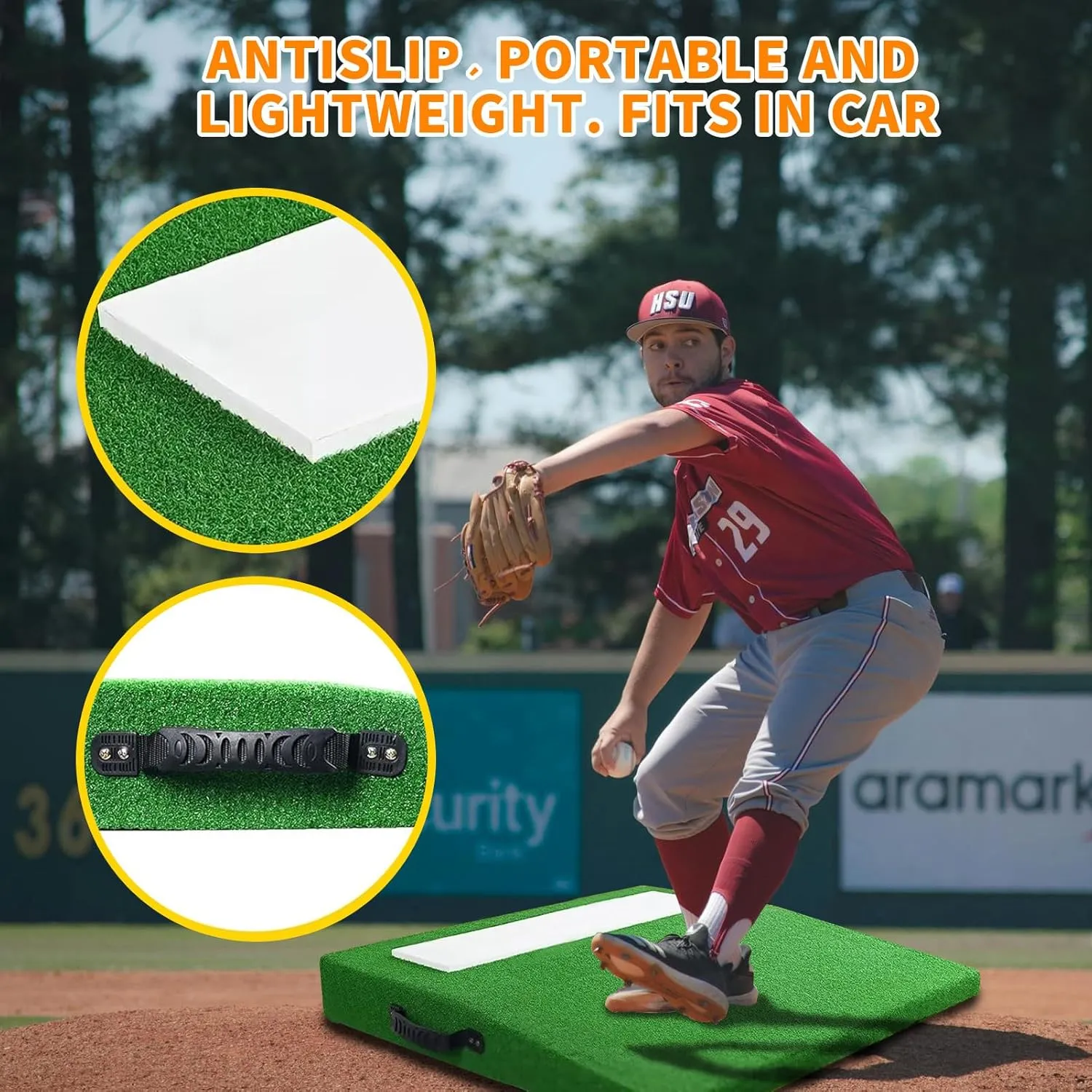Portable Youth Training Softball Baseball Pitching Mound 4" with Pitching Rubber Antifade Synthetic Turf for Indoor and Outdoor Baseball Pitching and Practice with Carry Handle