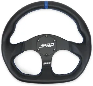 PRP Seats Off Road UTV Comp-R Flat Leather Steering Wheel, High-Strength Aluminum with Leather Grip, 6 Point Bolt Pattern, 13" Dia x 1.5" (Blue)
