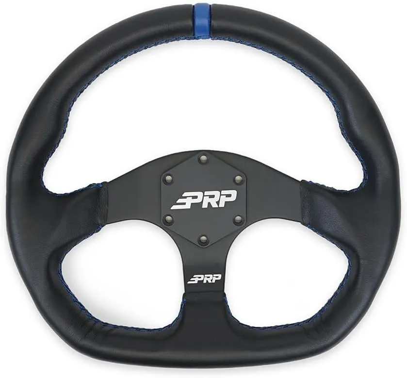 PRP Seats Off Road UTV Comp-R Flat Leather Steering Wheel, High-Strength Aluminum with Leather Grip, 6 Point Bolt Pattern, 13" Dia x 1.5" (Blue)