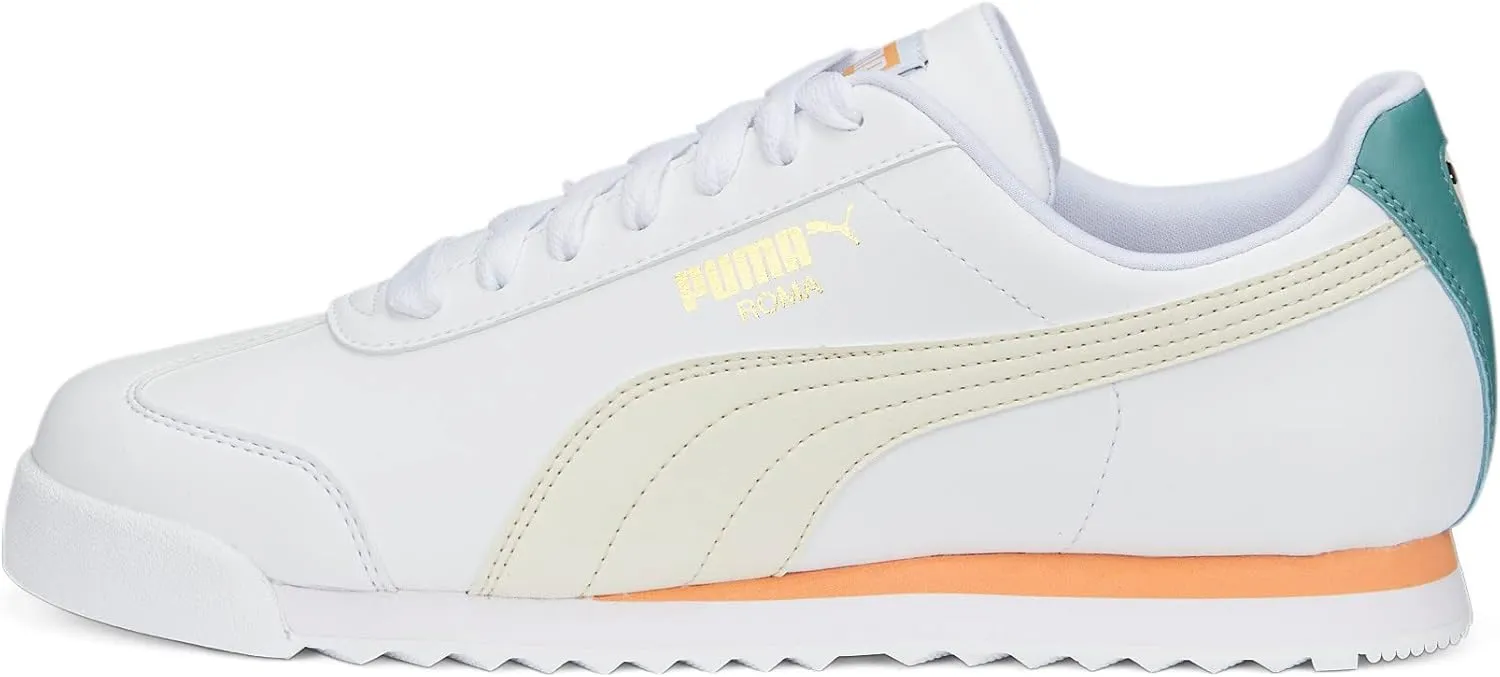 PUMA Men's Roma Sneaker, Basic  Pristine White-Orange Peach, 9.5