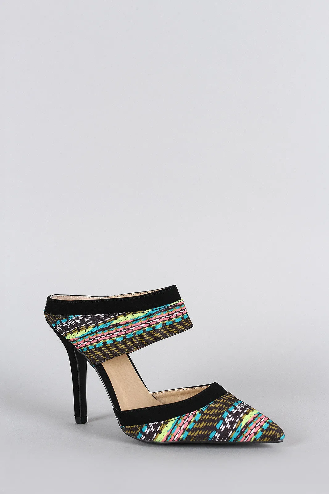 Qupid Urgent sale Reliable performance Abstract Pump Print Mule Toe Pointy