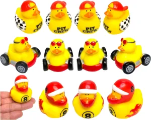 Race Car Driver Rubber Ducks (12 Pack) Racing Car, Drivers in Helmet and Baseball Cap. Bath Tub Toys and Jeep Duck Ducking
