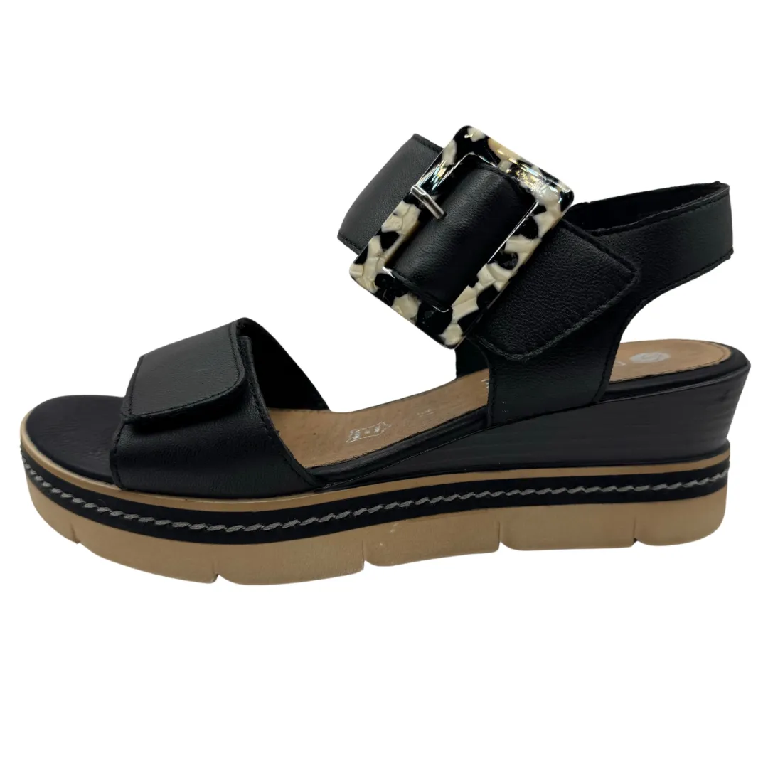 Remonte Black Wedge Sandals with Velcro Straps