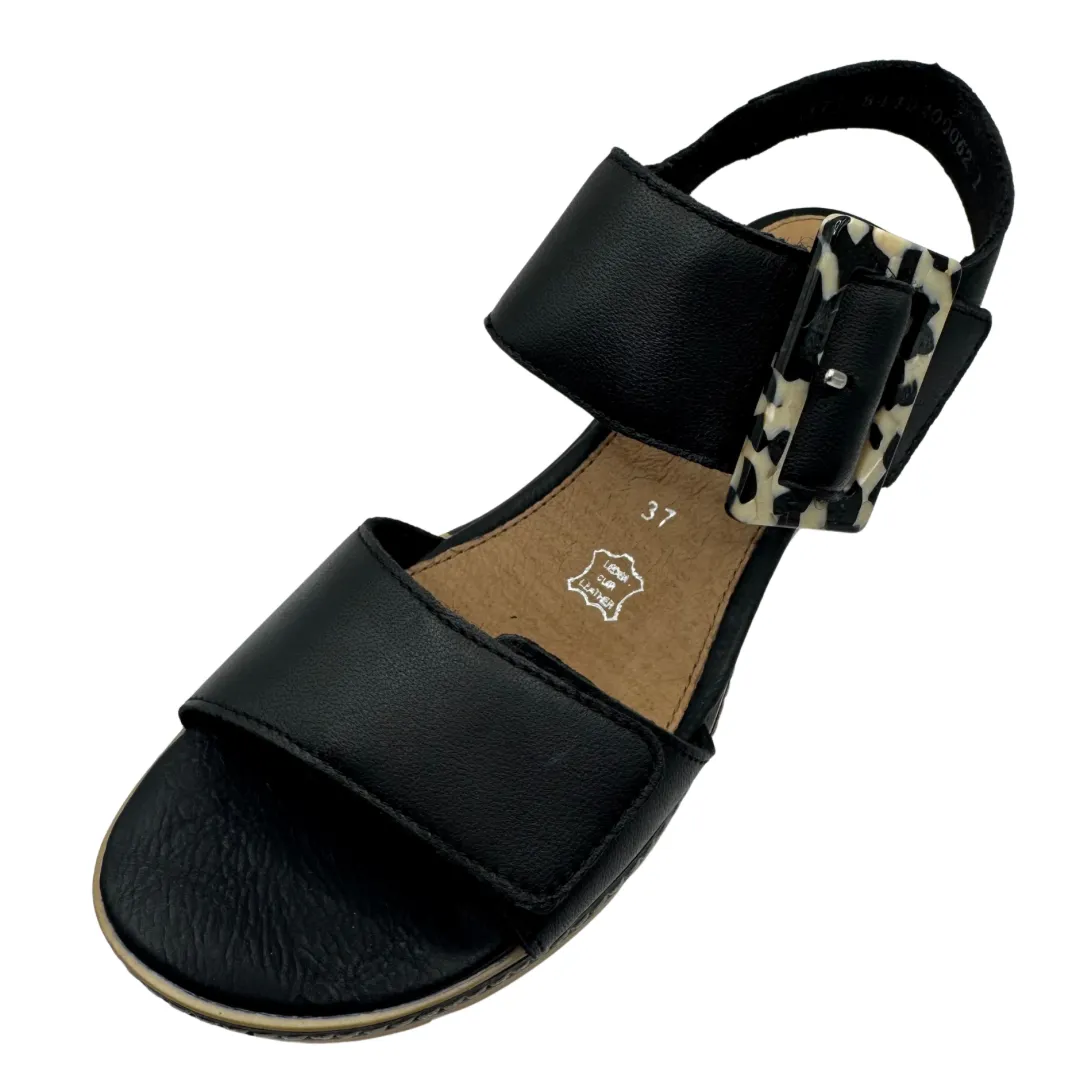 Remonte Black Wedge Sandals with Velcro Straps