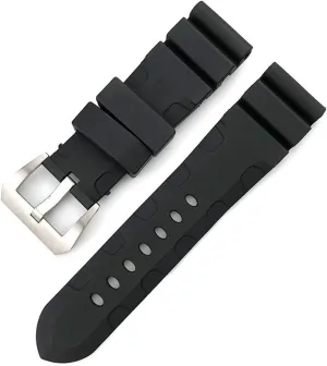 RHAIYAN Natural Rubber Strap Waterproof Silicone Watch Band Watch Accessories 24mm 26mm Best Compatible with Panerai Fat Sea PAM380 351 111 Specific (Color : Black, Size : 24mm Silver Buckle)