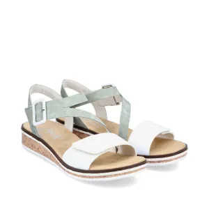 RIEKER - V3660-52 FLAT VELCRO/BUCKLE STRAP COMFORT SANDAL - WHITE/GREEN