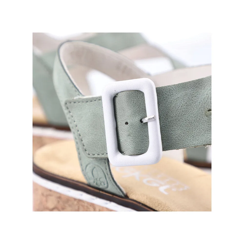 RIEKER - V3660-52 FLAT VELCRO/BUCKLE STRAP COMFORT SANDAL - WHITE/GREEN