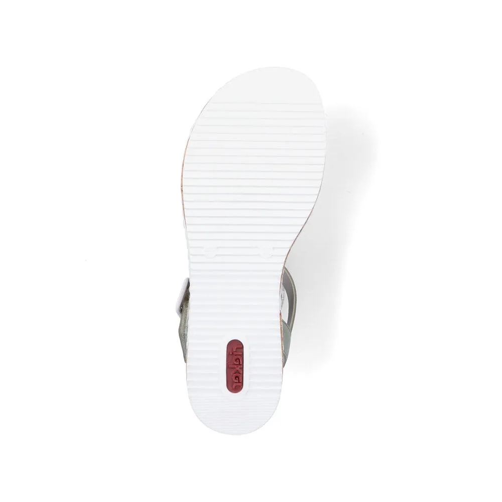 RIEKER - V3660-52 FLAT VELCRO/BUCKLE STRAP COMFORT SANDAL - WHITE/GREEN