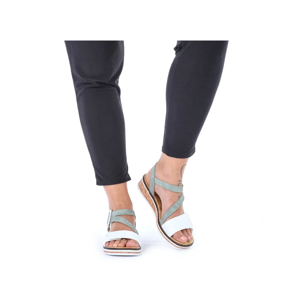 RIEKER - V3660-52 FLAT VELCRO/BUCKLE STRAP COMFORT SANDAL - WHITE/GREEN