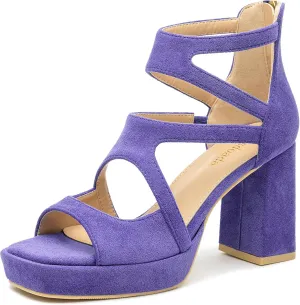 risdoada Platform Heels 3.54 Inches Chunky Block Heeled Sandals for Women Comfortable Suede Open Toe Hollow Out High Heels Pumps