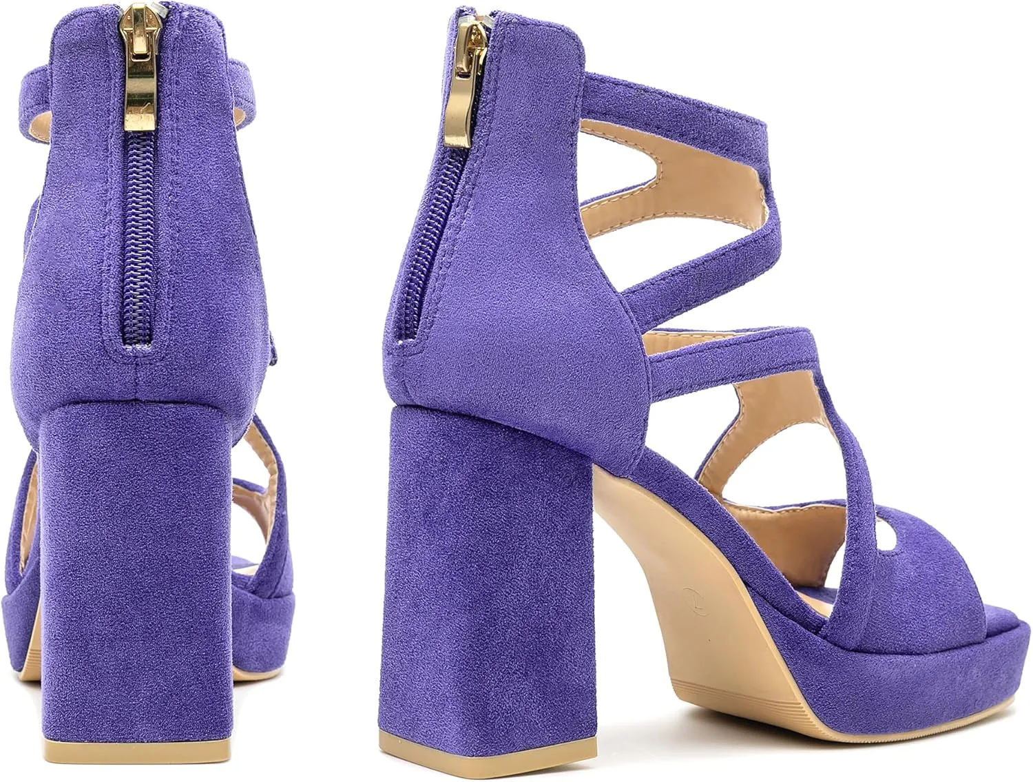 risdoada Platform Heels 3.54 Inches Chunky Block Heeled Sandals for Women Comfortable Suede Open Toe Hollow Out High Heels Pumps