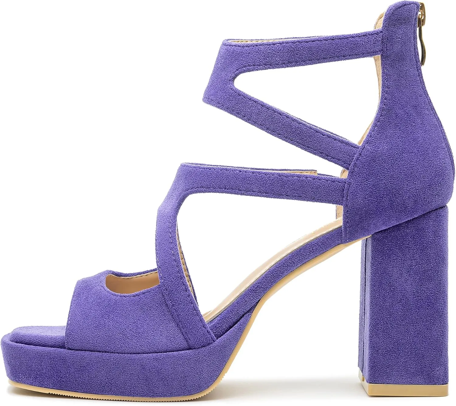 risdoada Platform Heels 3.54 Inches Chunky Block Heeled Sandals for Women Comfortable Suede Open Toe Hollow Out High Heels Pumps