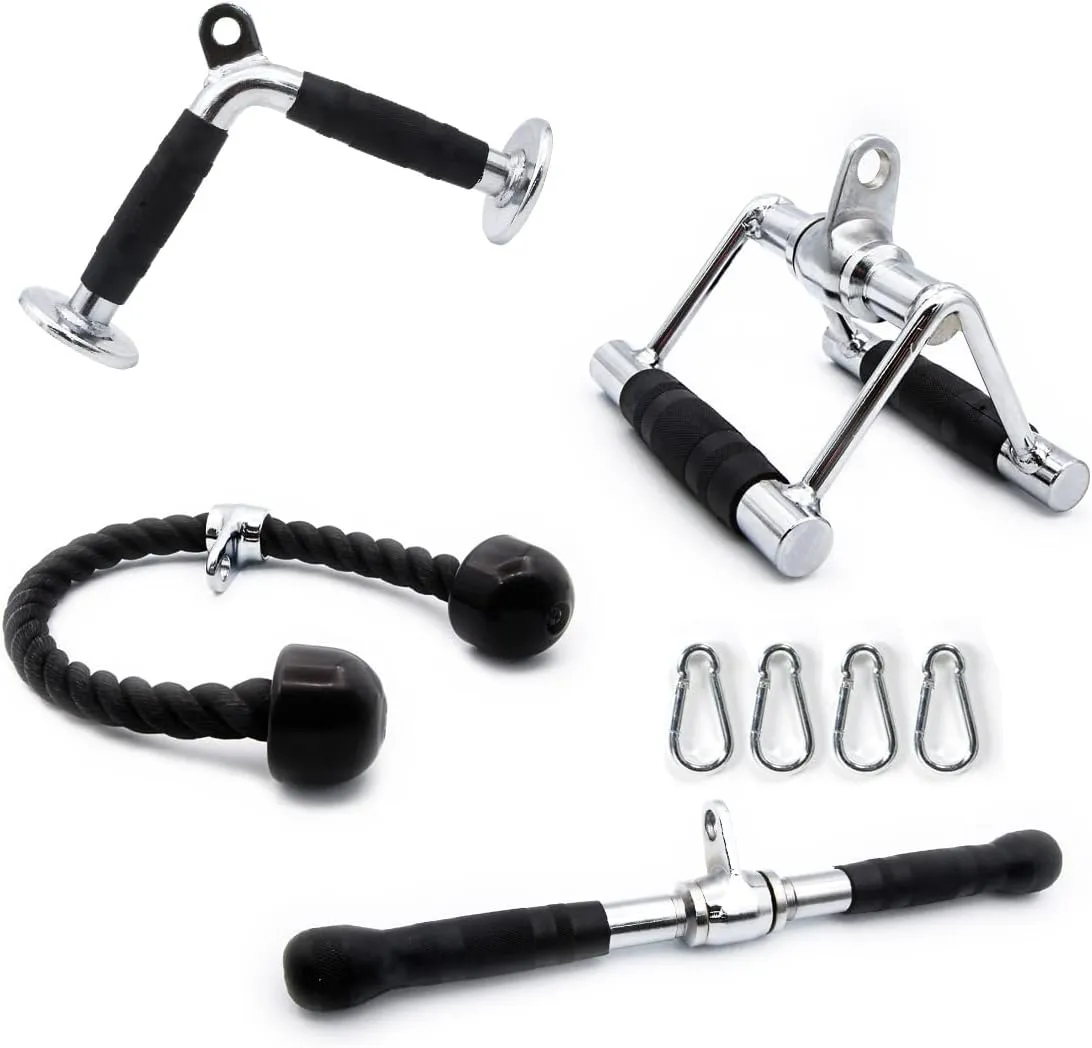 RitFit Cable Machine Attachments for Gym, LAT Pulldown Accessories with Multi-Option: V Bar, Tricep Rope, Double D Handle, Rotating Straight Bar, for Weight Fitness