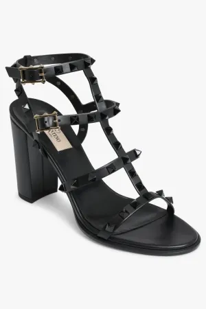 ROCKSTUD FOUR STRAP HEEL 90MM SANDAL TONAL BLACK