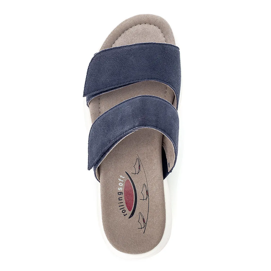 ROLLINGSOFT Blå ruskind sandal m. 2 velcro remme