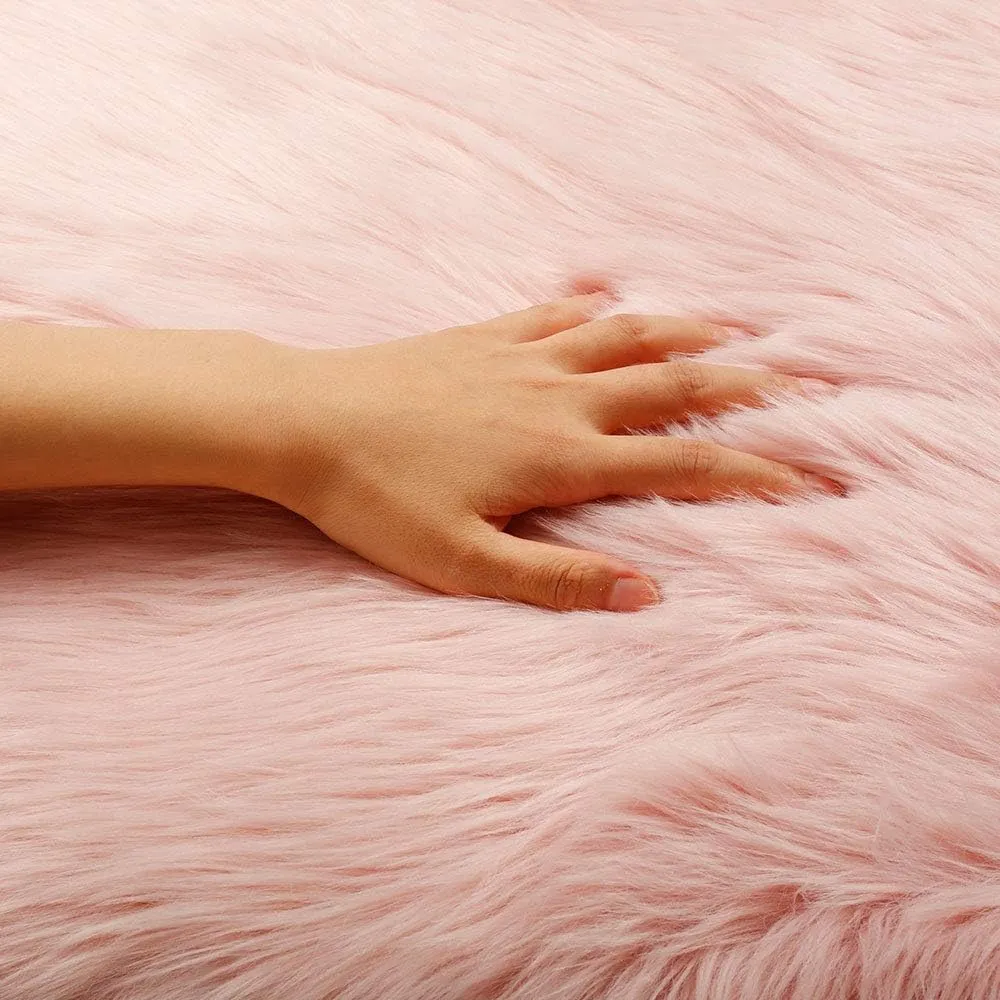 RosieLily Ultra Soft 1.3x2 Feet Faux Fur Area Rug, Fluffy Shaggy Sheepskin Fur Pink Fuzzy Machine Washable Shag Throw Rug for Nursery, Kids Room, Living Room