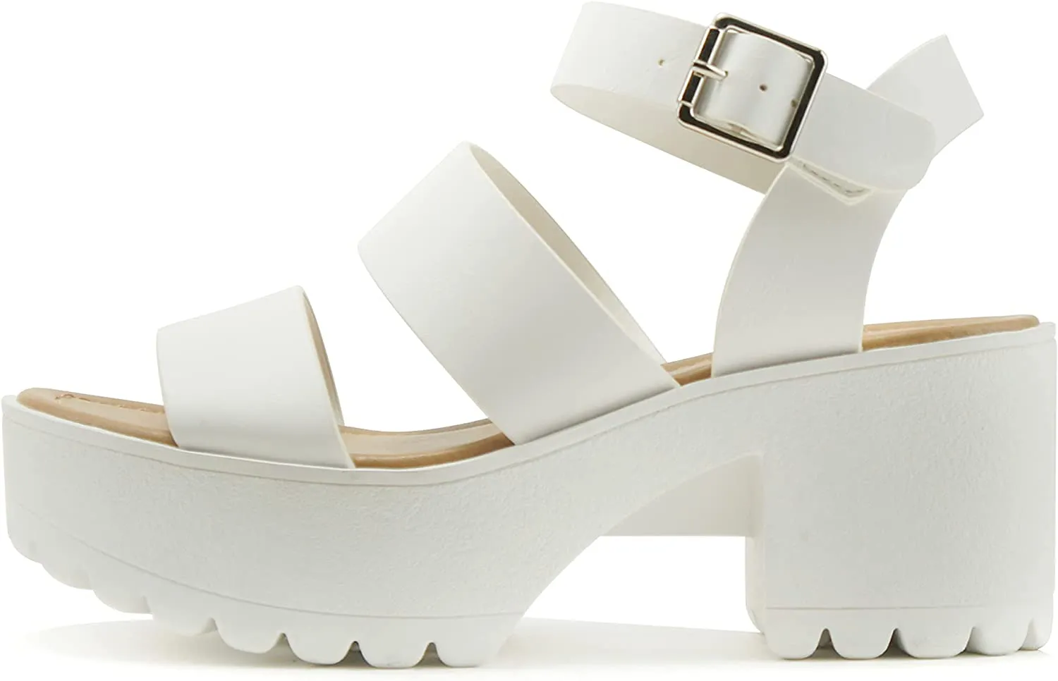 Rounded White Block Ankle Secure Sandals Heeled Soda Toe Open Strappy All-in-one solution Strap Account