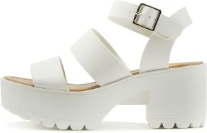 Rounded White Block Ankle Secure Sandals Heeled Soda Toe Open Strappy All-in-one solution Strap Account