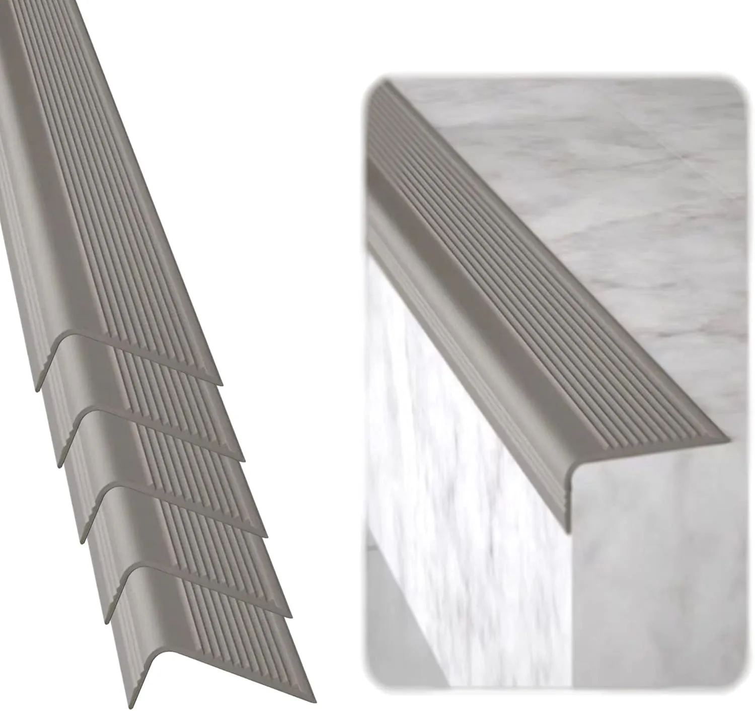 RUBBER BOND Stair Edge Protector (Pack of 5) 36x2x1 inch Anti-Slip Stair Corner Trim Rubber Strips - Waterproof Self-Adhesive Staircases for Outdoor & Indoor Uses | Protect Kids & Pets - Grey