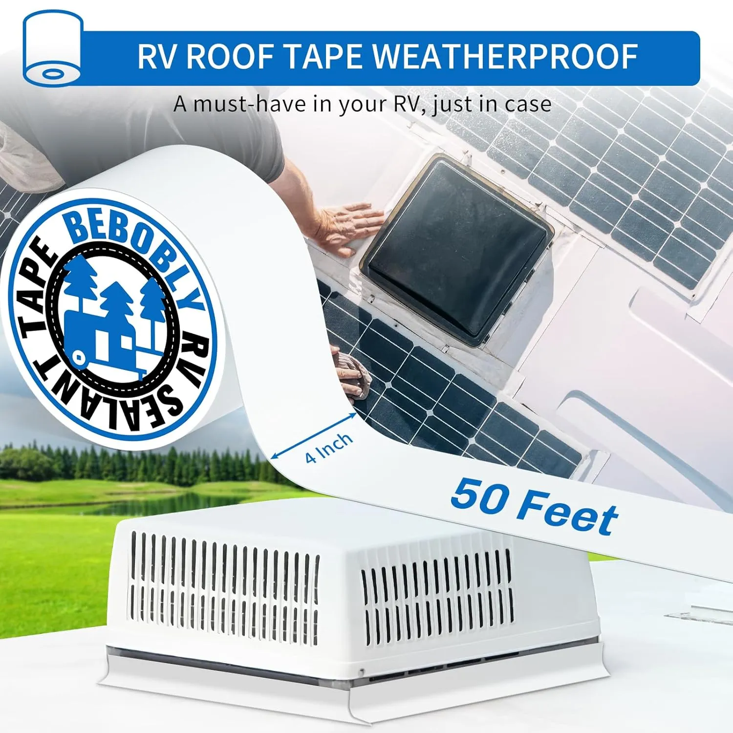 RV Roof Tape,Leak Repair Sealant Tape 4 Inch x 50 Foot UV & Waterproof for RV Roof,Window,Camper, Boat,Pipe Sealing, Natural White