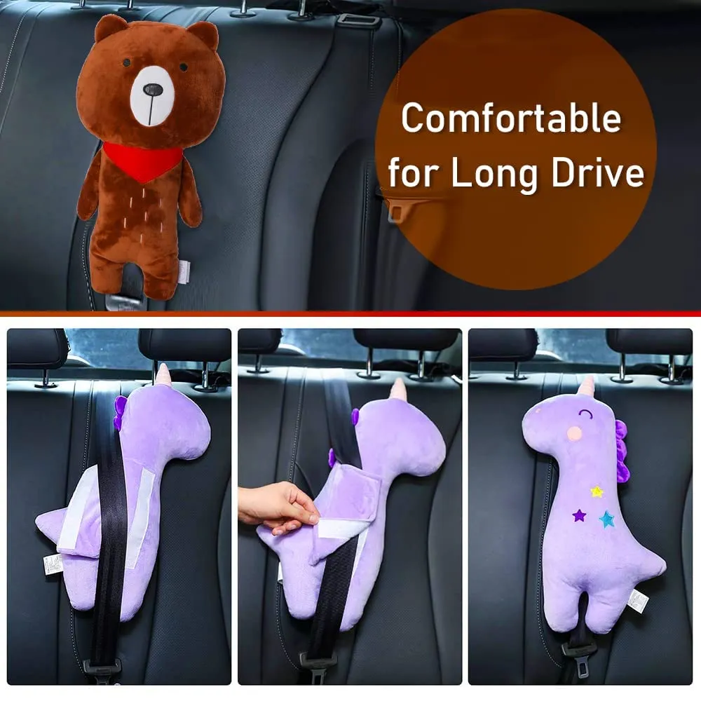 Seat Belt Cover Pillow for Kids, Car Seatbelt Cushion Shoulder Neck Support Protector Pad, Soft Stuffed Plush Travel Vehicle Safety Belts Strap Pillow for Boys and Girls Headrest (Bear)