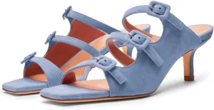 SHODENSE Women Kitten Heels Mules Square Open Toe Sandals Suede 2 Inch Mid Heels Slippers Buckle Strappy Patent Crocodile Mule Clogs Peep Toe Slip-Ons Comfortable Slides Shoes Dressy Fashion 4-11 M US