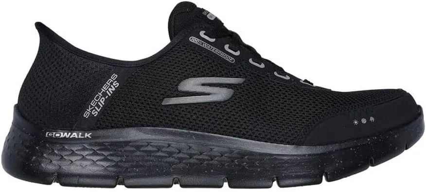 SKECHERS Men's Hands Free Slip-Ins Go Walk Flex-100% Waterproof Sneaker, Black/Black, 10
