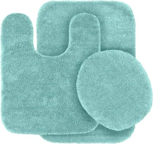Solid Color 3 Piece Bathroom Rug Set Bath Rug, Contour Mat, & Lid Cover Non-Slip with Rubber Backing Solid Color New #6 (Aqua/Marine Blue)