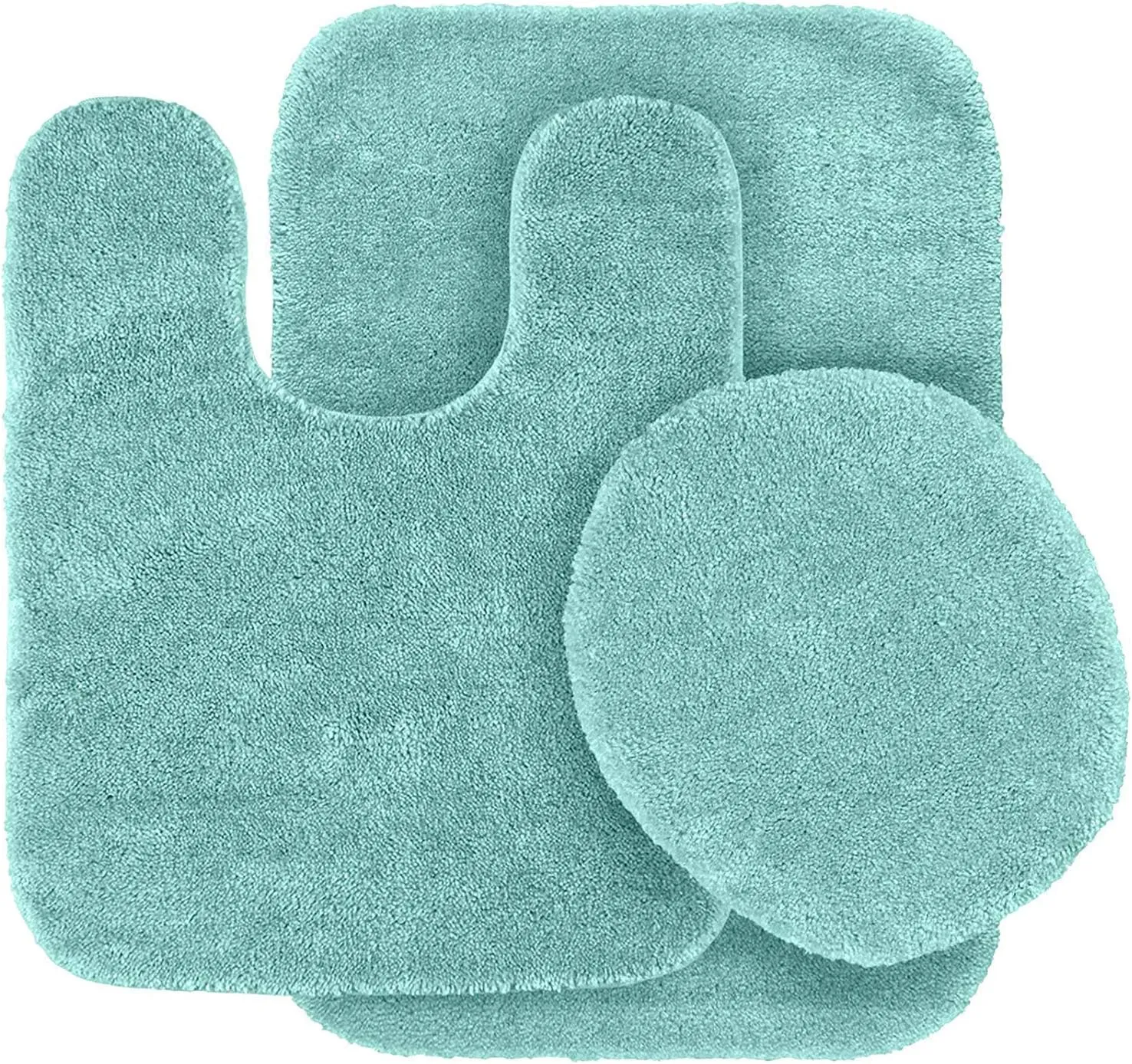 Solid Color 3 Piece Bathroom Rug Set Bath Rug, Contour Mat, & Lid Cover Non-Slip with Rubber Backing Solid Color New #6 (Aqua/Marine Blue)