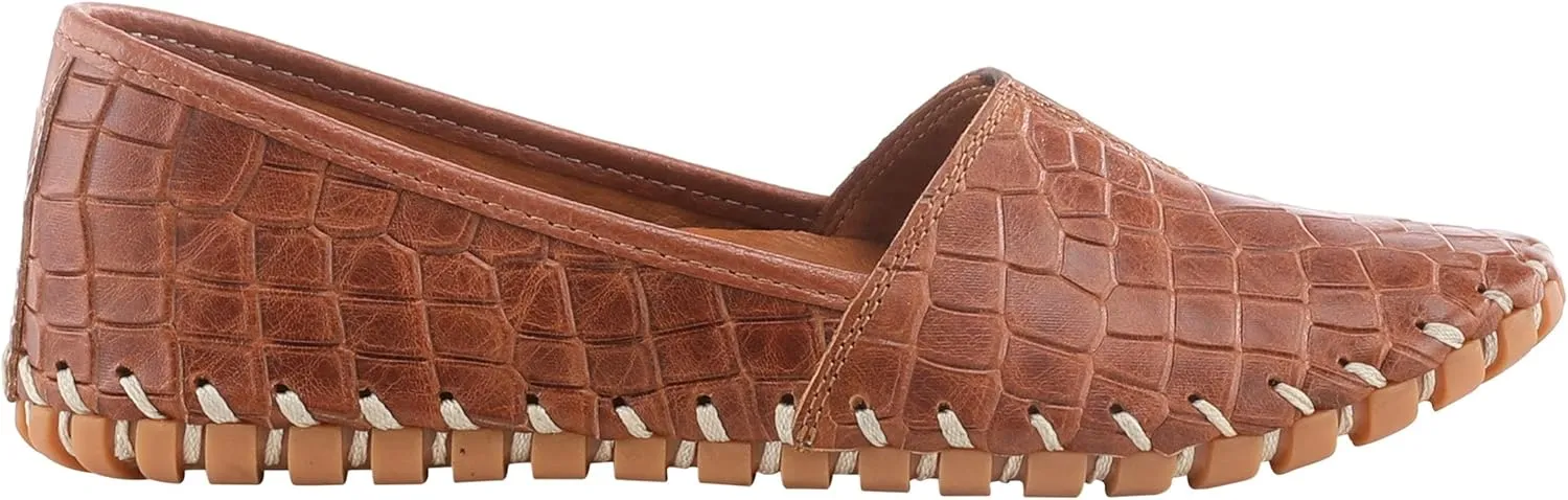 Spring Step Kathaleta-Croco Shoes for Women - Ladies Leather Booties with Rubber Outsole - Comfortable Slip-On Flat Shoes for Womens