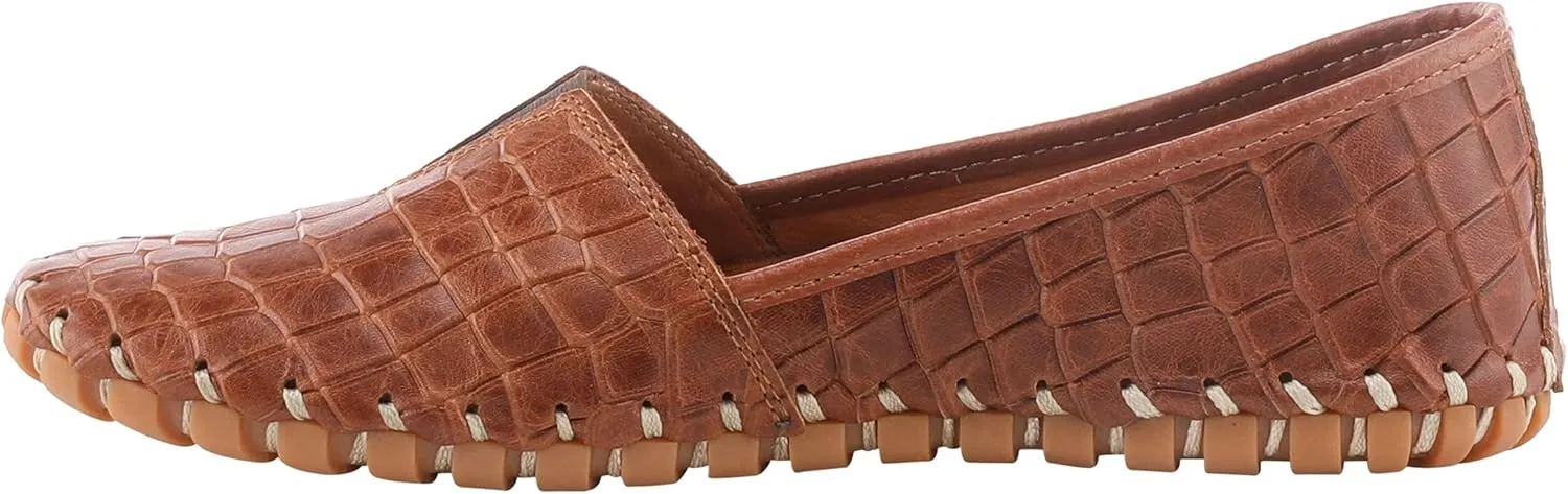 Spring Step Kathaleta-Croco Shoes for Women - Ladies Leather Booties with Rubber Outsole - Comfortable Slip-On Flat Shoes for Womens