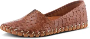 Spring Step Kathaleta-Croco Shoes for Women - Ladies Leather Booties with Rubber Outsole - Comfortable Slip-On Flat Shoes for Womens