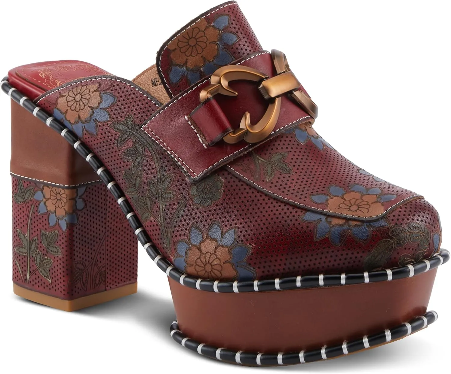 Spring Step L'Artiste MercyMe Women's Retro-Chic Mule - Antique Brass Bit, Floral Handpainted Pattern