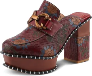 Spring Step L'Artiste MercyMe Women's Retro-Chic Mule - Antique Brass Bit, Floral Handpainted Pattern