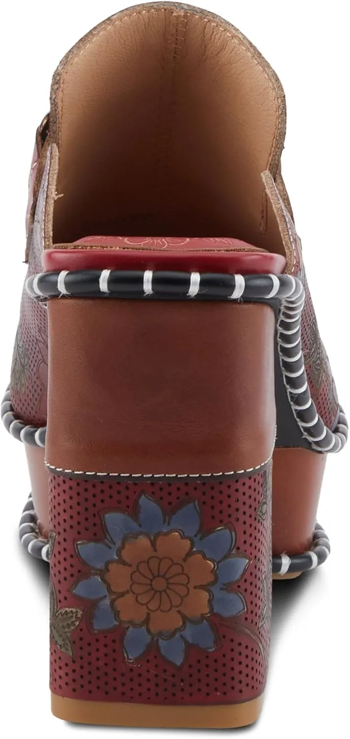 Spring Step L'Artiste MercyMe Women's Retro-Chic Mule - Antique Brass Bit, Floral Handpainted Pattern
