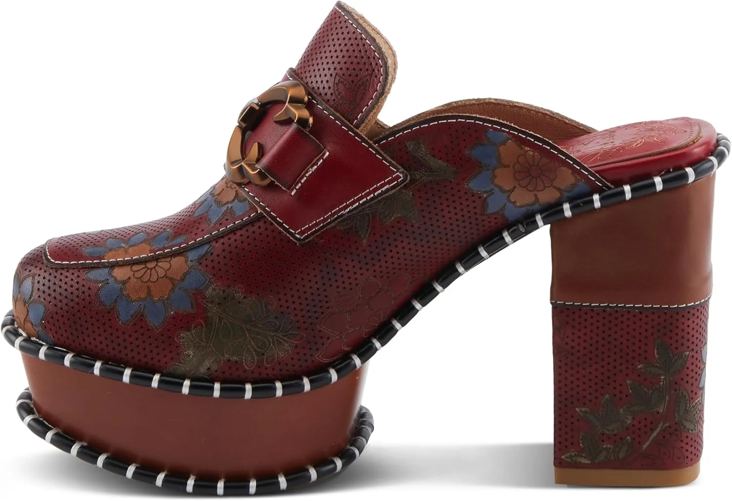 Spring Step L'Artiste MercyMe Women's Retro-Chic Mule - Antique Brass Bit, Floral Handpainted Pattern