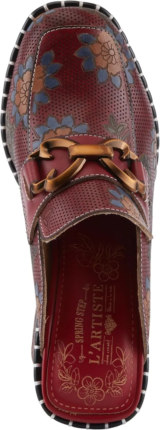 Spring Step L'Artiste MercyMe Women's Retro-Chic Mule - Antique Brass Bit, Floral Handpainted Pattern