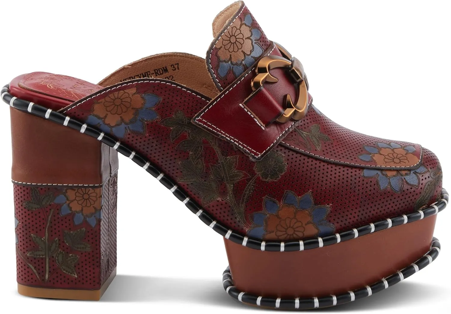 Spring Step L'Artiste MercyMe Women's Retro-Chic Mule - Antique Brass Bit, Floral Handpainted Pattern