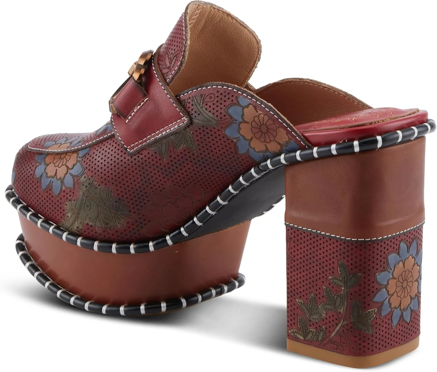 Spring Step L'Artiste MercyMe Women's Retro-Chic Mule - Antique Brass Bit, Floral Handpainted Pattern