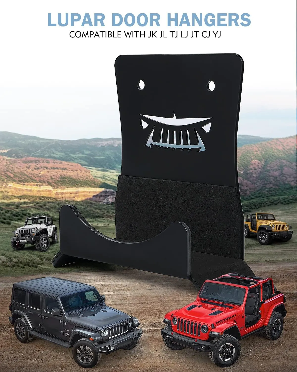 Storage Door Hangers Compatible with 1956-2024 Jeep Wrangler, Wall-Mounted Removable Door Storage Holder with Rubber Lining - 4PACK