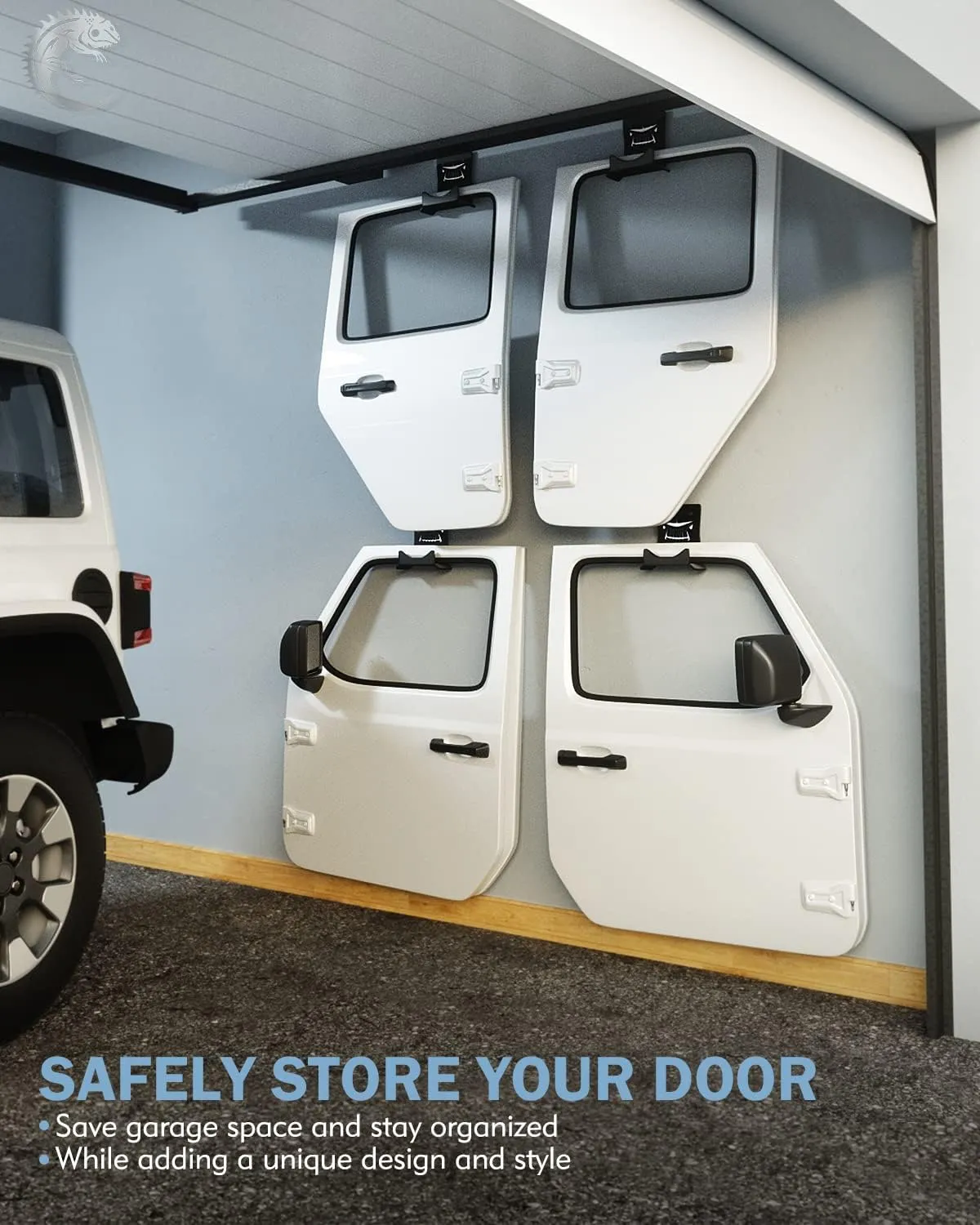 Storage Door Hangers Compatible with 1956-2024 Jeep Wrangler, Wall-Mounted Removable Door Storage Holder with Rubber Lining - 4PACK