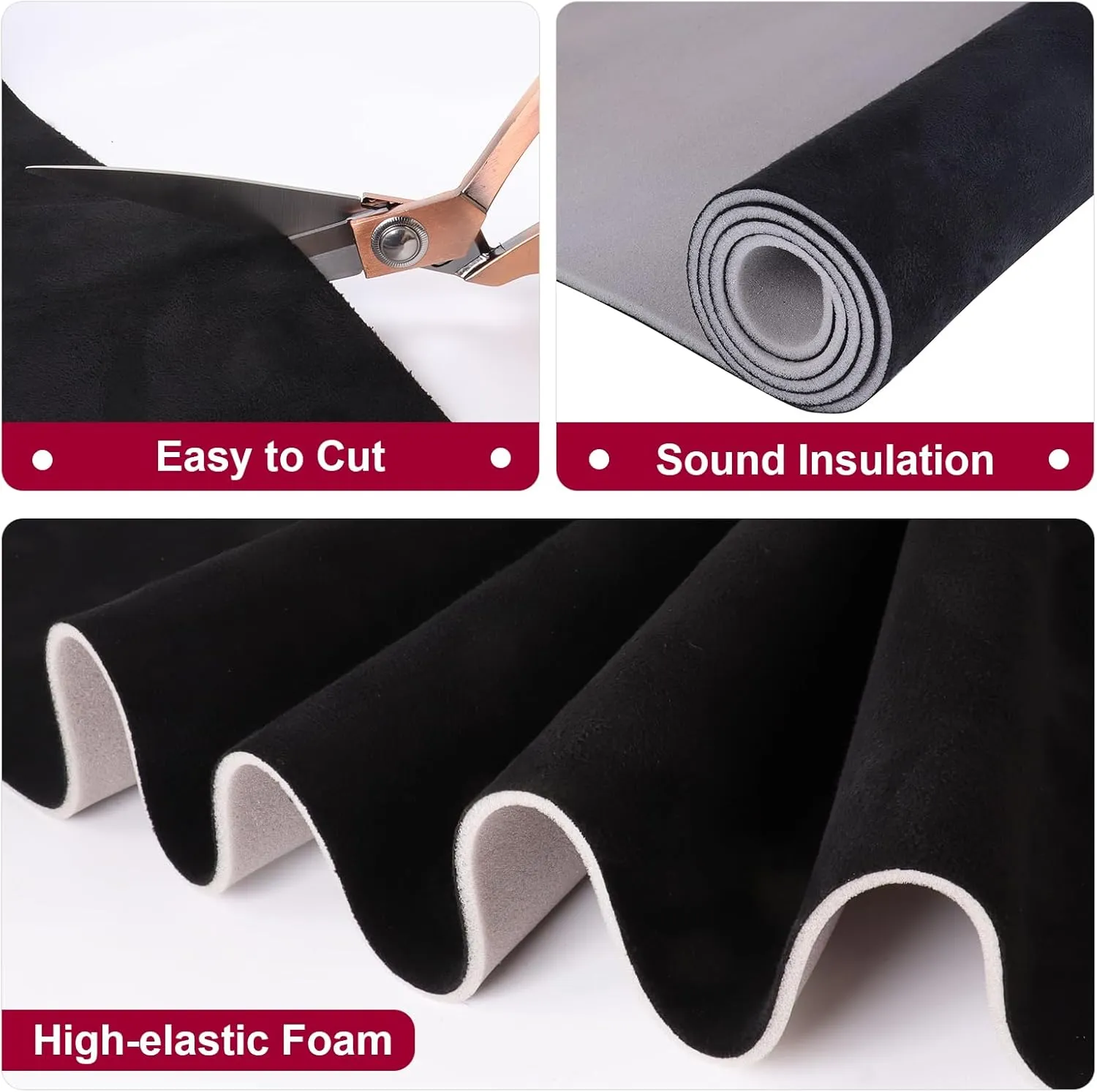 Suede Headliner Fabric 60" Wide by 98" with Foam Backing Auto Headliner Replacement Material, Car Roof Upholstery Fabric Repairing for Truck RV SUV Boat Home, Black